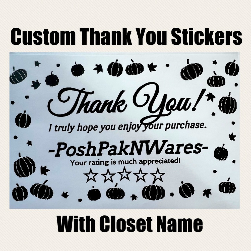100 Custom Thank You Stickers  with posh closet name fall pumpkin